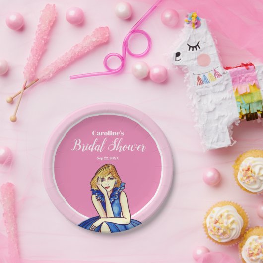 Donkere Koningsblauwe Cocktailjurk Mode-illustrati Papieren Bordje (Feest)