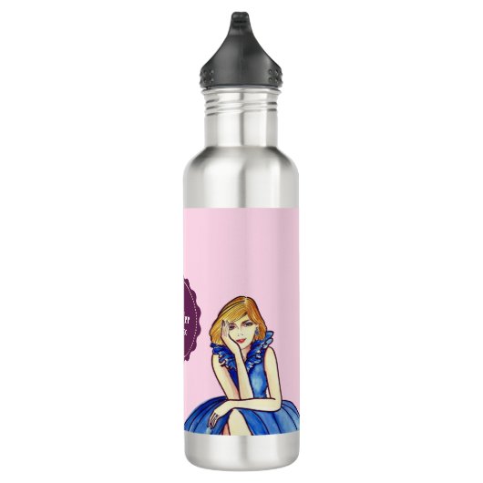 Donkere Koningsblauwe Cocktailjurk Mode-illustrati Waterfles (Rechts)