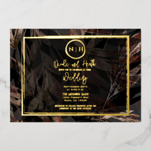 Donkere koper bruin brons botanische bruiloft goud folie uitnodiging