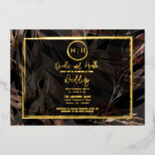 Donkere koper bruin brons botanische bruiloft goud folie uitnodiging (Voorkant)
