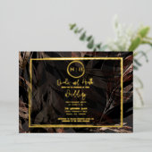 Donkere koper bruin brons botanische bruiloft goud folie uitnodiging (Staand Voorkant)