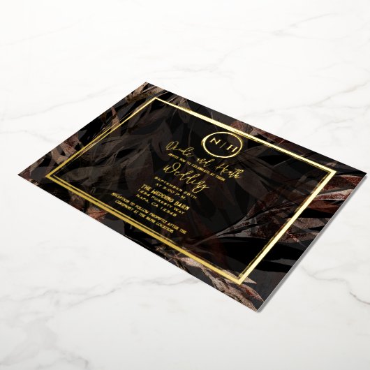 Donkere koper bruin brons botanische bruiloft goud folie uitnodiging (Gedraaid)