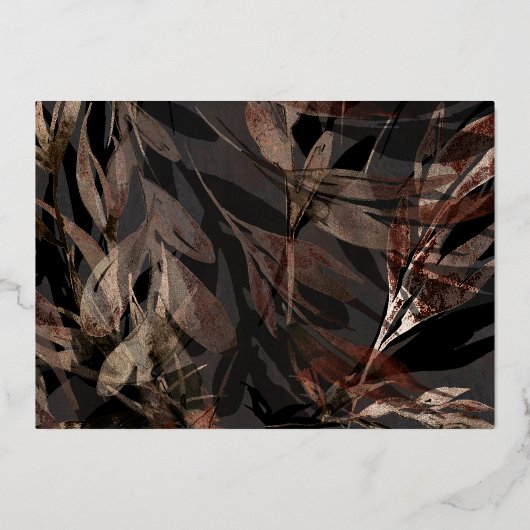 Donkere koper bruin brons botanische bruiloft goud folie uitnodiging (Achterkant)