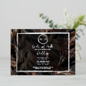 Donkere koper bruin Bronze botanische bruiloft zil Folie Uitnodiging (Staand Voorkant)