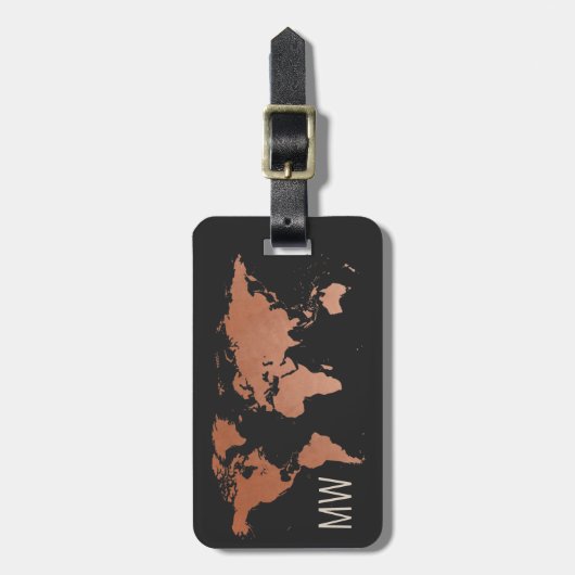 Donkere koperen Wereldkaart - Professionele reismo Bagagelabel (Voorkant verticaal)