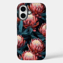 Donkere koraal vet protea bloem stoer iPhone 16 hoesje