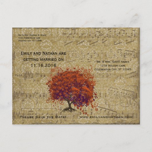 Donkere koraalbladstructuur Bewaar datum Aankondigingskaart (Achterkant)