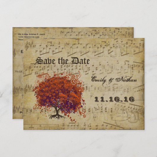 Donkere koraalbladstructuur Bewaar datum Aankondigingskaart (Voorkant / Achterkant)