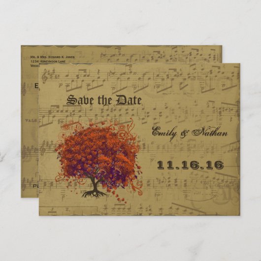 Donkere koraalbladstructuur Bewaar datum Aankondigingskaart (Voorkant / Achterkant)