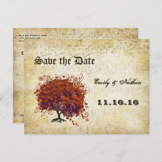 Donkere koraalbladstructuur Bewaar datum Aankondigingskaart (Voorkant / Achterkant)