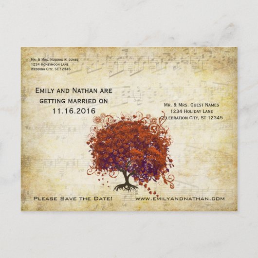 Donkere koraalbladstructuur Bewaar datum Aankondigingskaart (Achterkant)