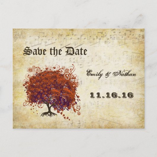 Donkere koraalbladstructuur Bewaar datum Aankondigingskaart (Voorkant)