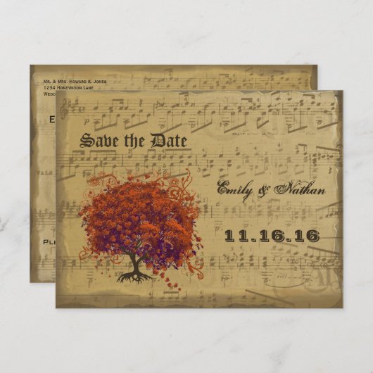 Donkere koraalbladstructuur Bewaar datum Aankondigingskaart (Voorkant / Achterkant)