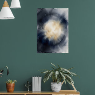 Donkere Kosmische Gloeiende Maan Nevel Ruimte Kuns Poster