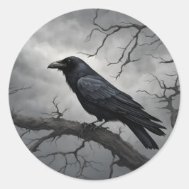 Donkere kraai in een boom ronde sticker