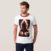 Donkere Kracht Ontwakende Rode Gehoede Figuur T-sh T-shirt (Voorkant volledig)