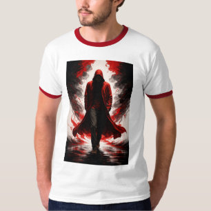 Donkere Kracht Ontwakende Rode Gehoede Figuur T-sh T-shirt