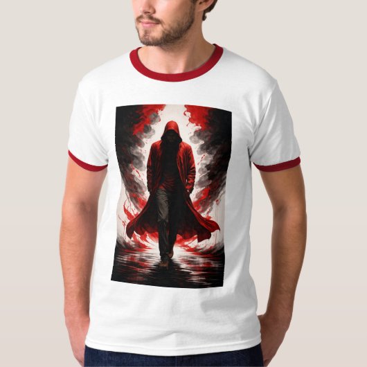 Donkere Kracht Ontwakende Rode Gehoede Figuur T-sh T-shirt (Voorkant)