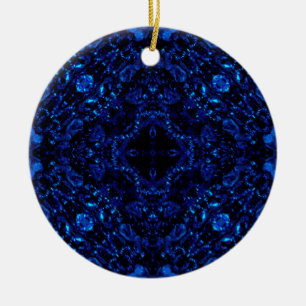 Donkere kristal 1 blauw keramisch ornament