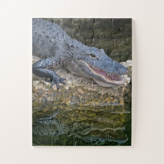 Donkere krokodil met heldere reflectie in water legpuzzel (Verticaal)