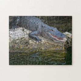 Donkere krokodil met heldere reflectie in water legpuzzel