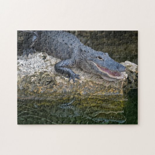 Donkere krokodil met heldere reflectie in water legpuzzel (Horizontaal)