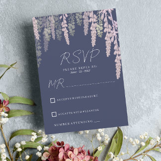 Donkere lavendel roze munt elegante bloemen RSVP Kaart