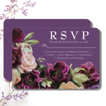 Donkere lavendel vintage bloemen bruiloft RSVP kaa