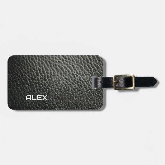 Donkere lederen textuur - rijk realistisch patroon bagagelabel (Voorkant horizontaal)