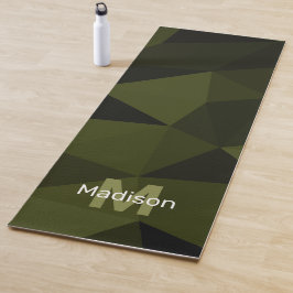 Donkere legergroene zwarte geometrie mesh Monogram Yogamat