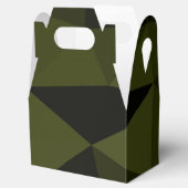 Donkere legergroene zwarte geometrische maaspatron bedankdoosjes (Geopend)
