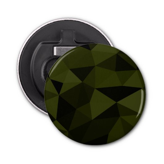 Donkere legergroene zwarte geometrische maaspatron button flesopener (Voorkant)