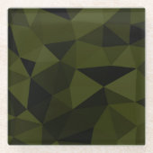 Donkere legergroene zwarte geometrische maaspatron glazen onderzetter (Voorkant)