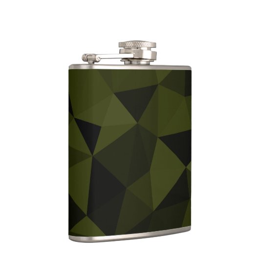 Donkere legergroene zwarte geometrische maaspatron heupfles (Rechts)