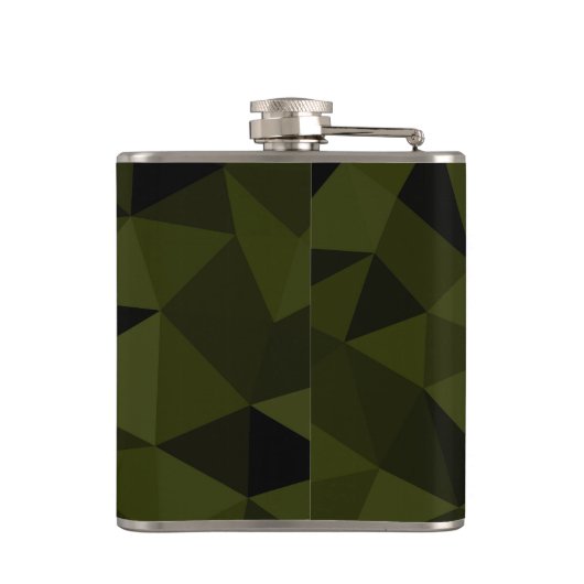 Donkere legergroene zwarte geometrische maaspatron heupfles (Achterkant)