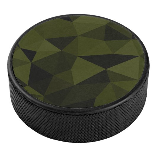 Donkere legergroene zwarte geometrische maaspatron hockey puck (3/4)