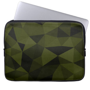Donkere legergroene zwarte geometrische maaspatron laptop sleeve