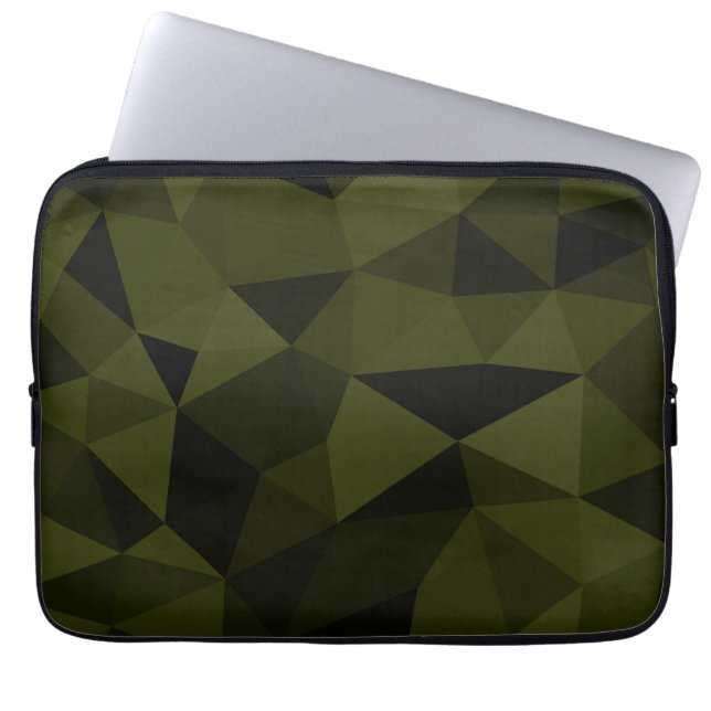 Donkere legergroene zwarte geometrische maaspatron laptop sleeve (Voorkant)