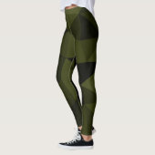 Donkere legergroene zwarte geometrische maaspatron leggings (Links)