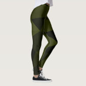 Donkere legergroene zwarte geometrische maaspatron leggings (Rechts)
