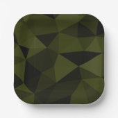 Donkere legergroene zwarte geometrische maaspatron papieren bordje (Voorkant)