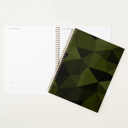Donkere legergroene zwarte geometrische maaspatron planner (Display)