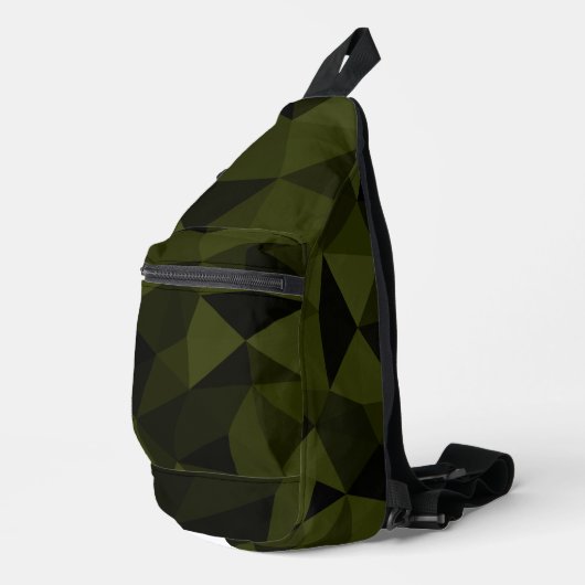 Donkere legergroene zwarte geometrische maaspatron sling bag (Rechterhoek)