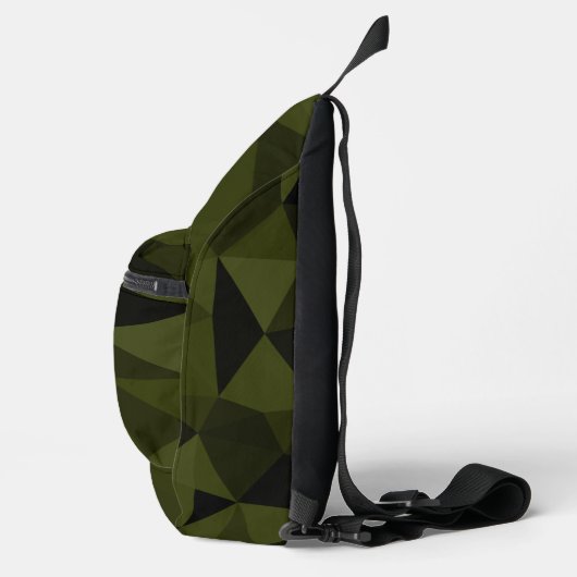 Donkere legergroene zwarte geometrische maaspatron sling bag (Rechts)
