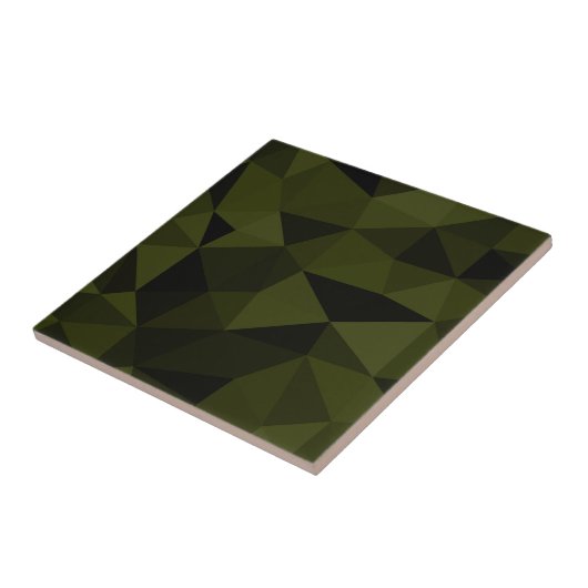 Donkere legergroene zwarte geometrische maaspatron tegeltje (Zijkant)