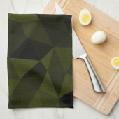 Donkere legergroene zwarte geometrische maaspatron theedoek (Quarter Fold)