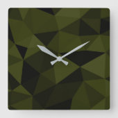 Donkere legergroene zwarte geometrische maaspatron vierkante klok (Voorkant)