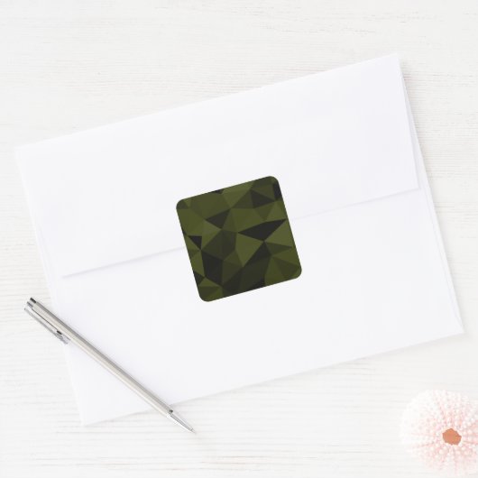 Donkere legergroene zwarte geometrische maaspatron vierkante sticker (Envelop)