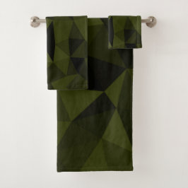 Donkere legergroene zwarte geometrische mesh-patro bad handdoek