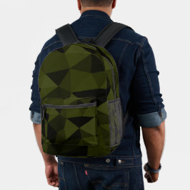 Donkere legergroene zwarte geometrische mesh-patro bedrukte rugzak